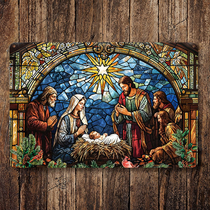 Christmas 2D Metal Sign The Holy Night in Stained Glass