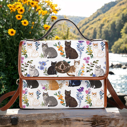 Cat Lover Satchel Handbag Charming Floral Cats