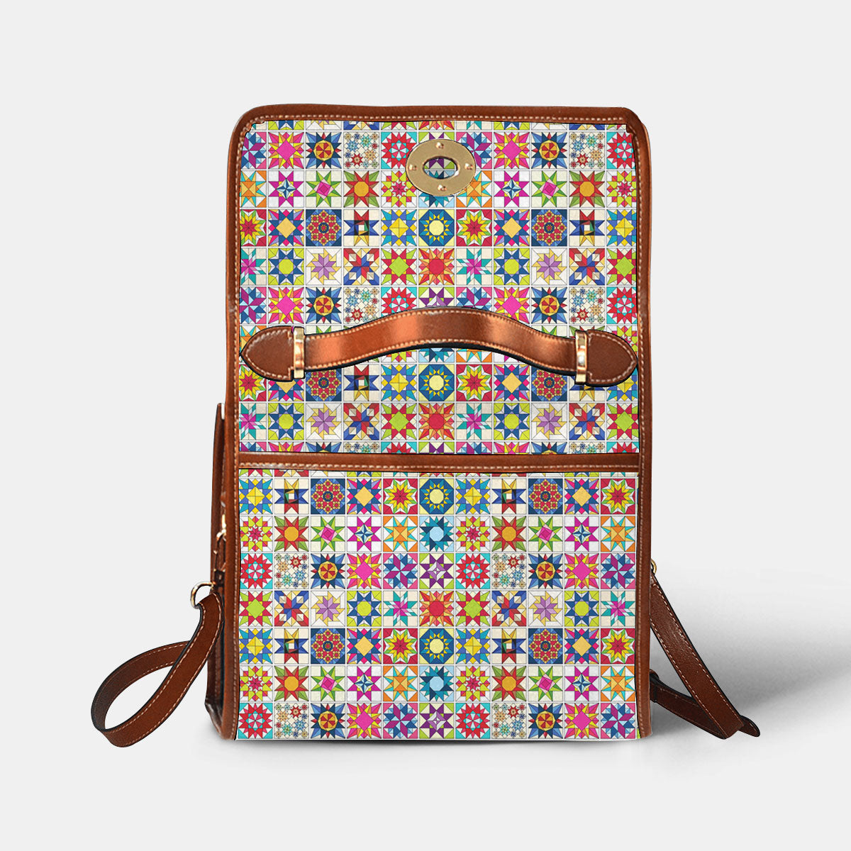Sewing Lover Satchel Handbag Colorful Quilt Blocks