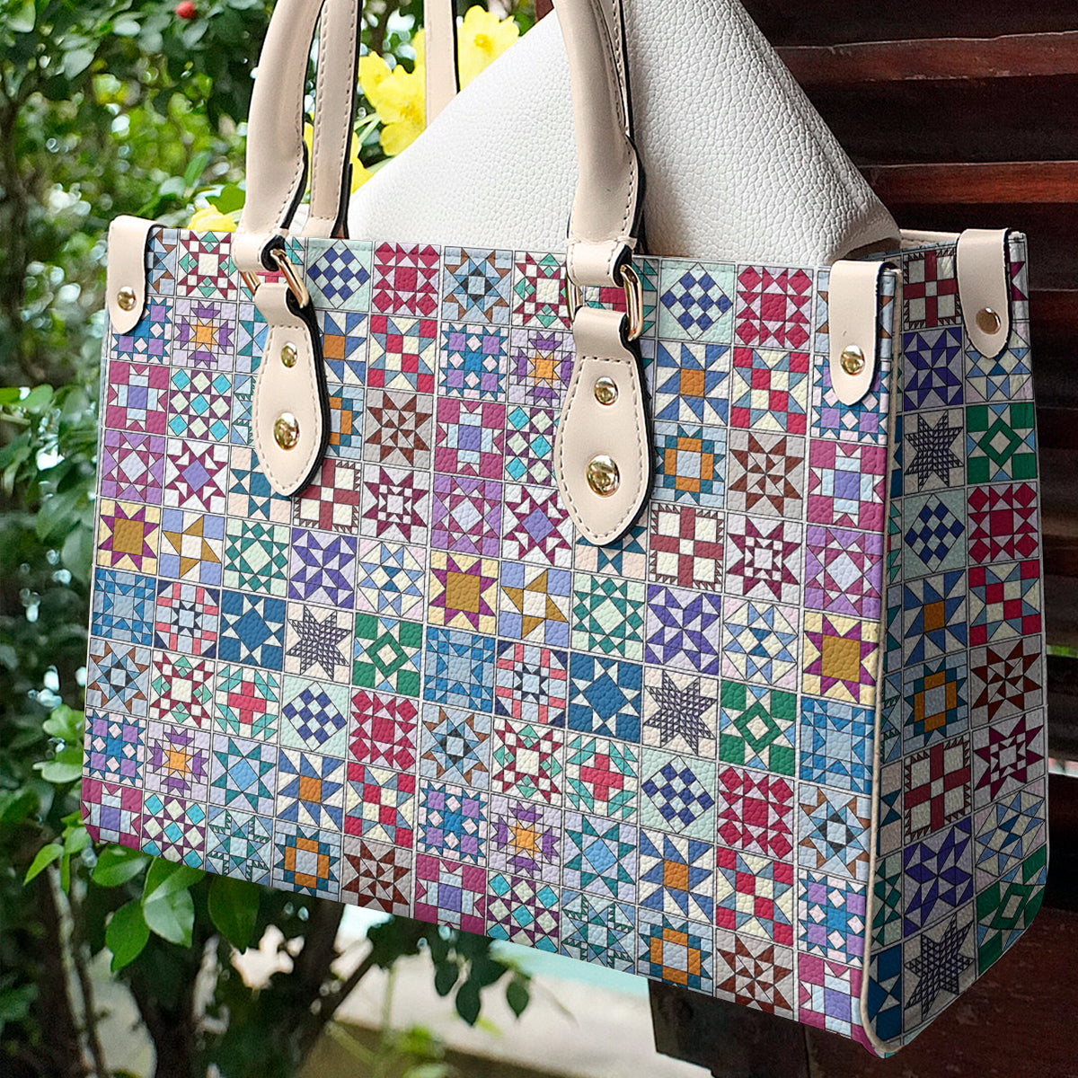 Sewing Lover Leather Handbag Traditional Quilt Blocks