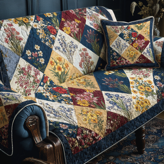 Country Cottage Wildflower Quilted Sofa Cover Wildflower Heirloom