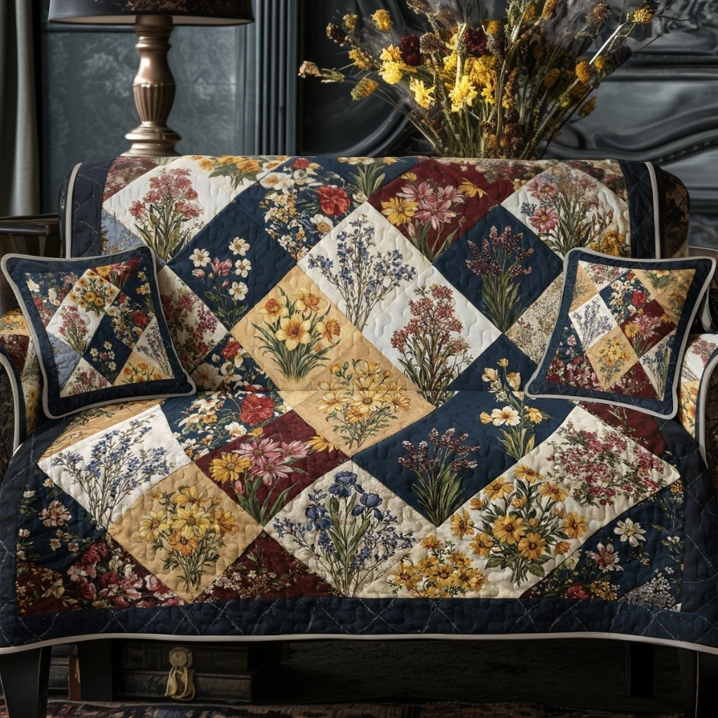 Country Cottage Wildflower Quilted Sofa Cover Wildflower Heirloom