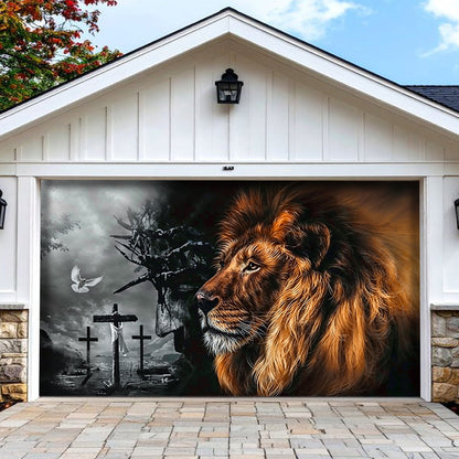 Faith Garage Door Banner Decoration - Jesus Christ Lion Majesty