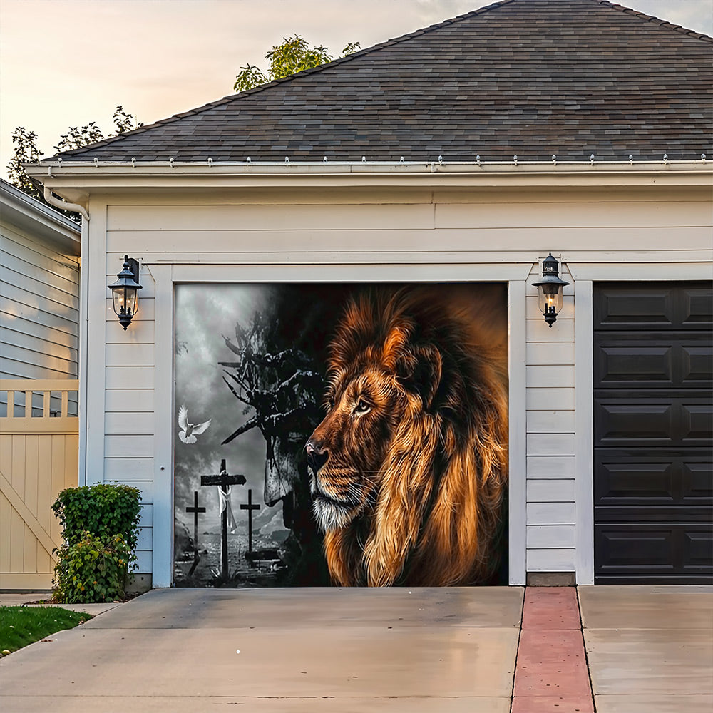 Faith Garage Door Banner Decoration - Jesus Christ Lion Majesty