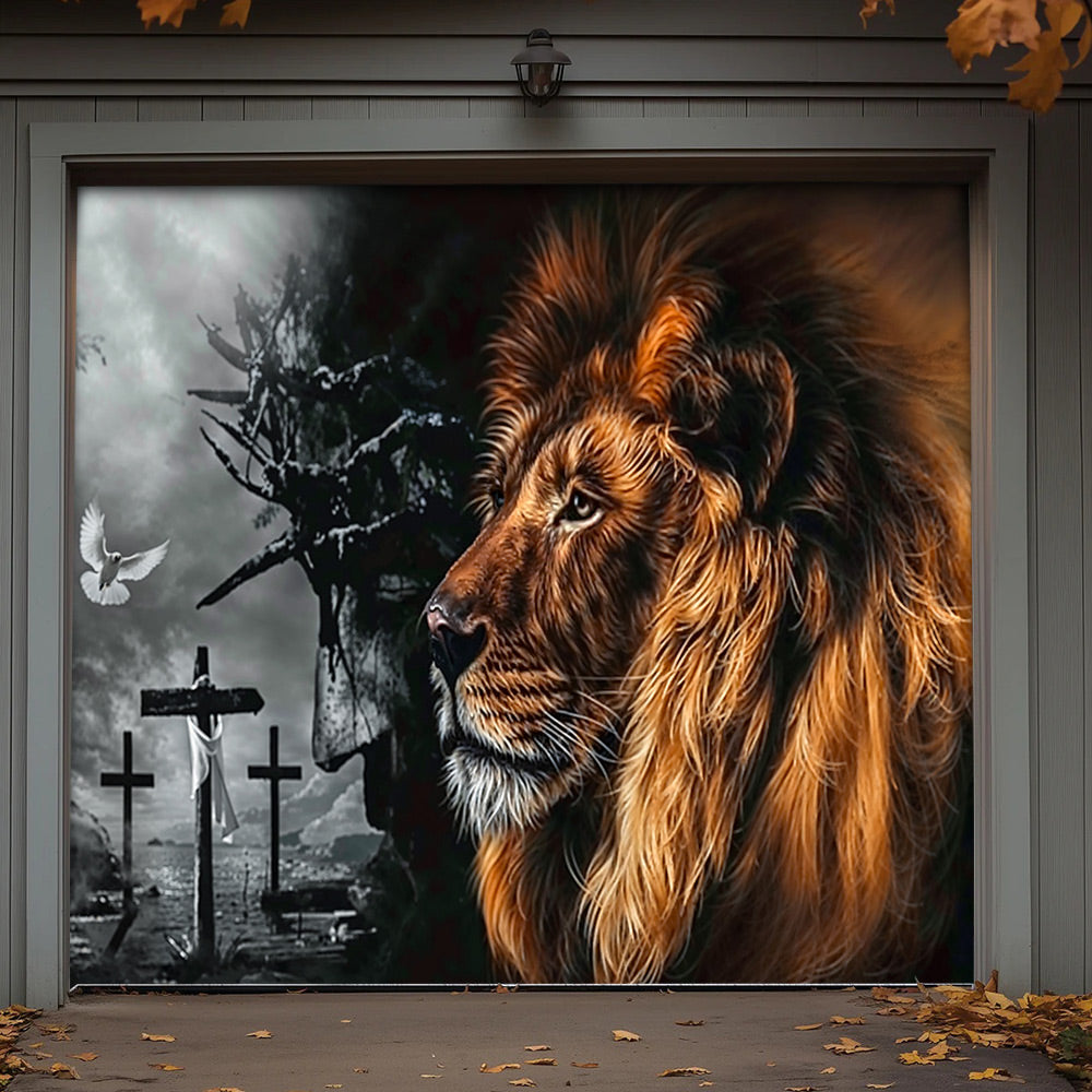 Faith Garage Door Banner Decoration - Jesus Christ Lion Majesty