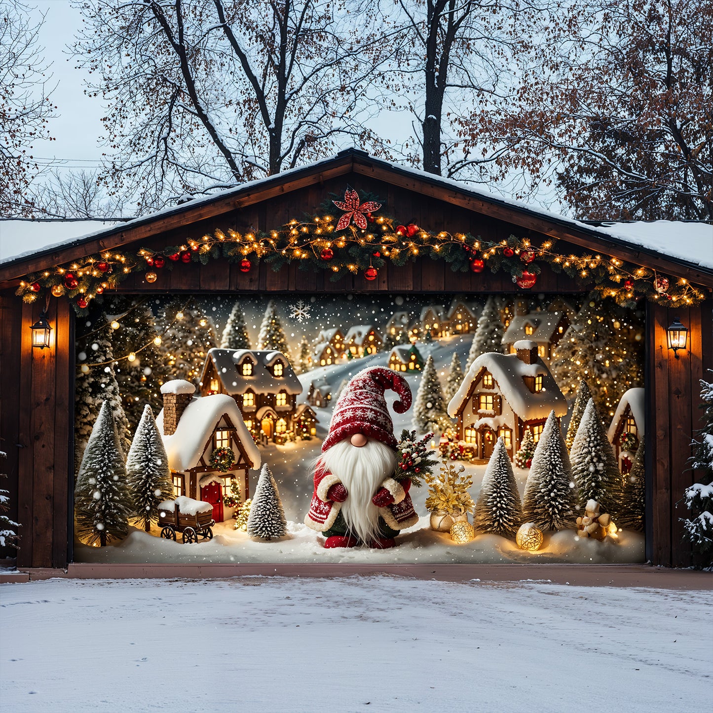 Christmas Garage Door Banner Decoration - Gnome of the Enchanted Christmas Village