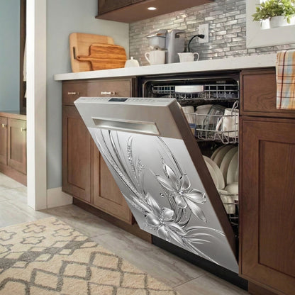Floral Magnetic Dishwasher Cover Silver Bloom Radiance