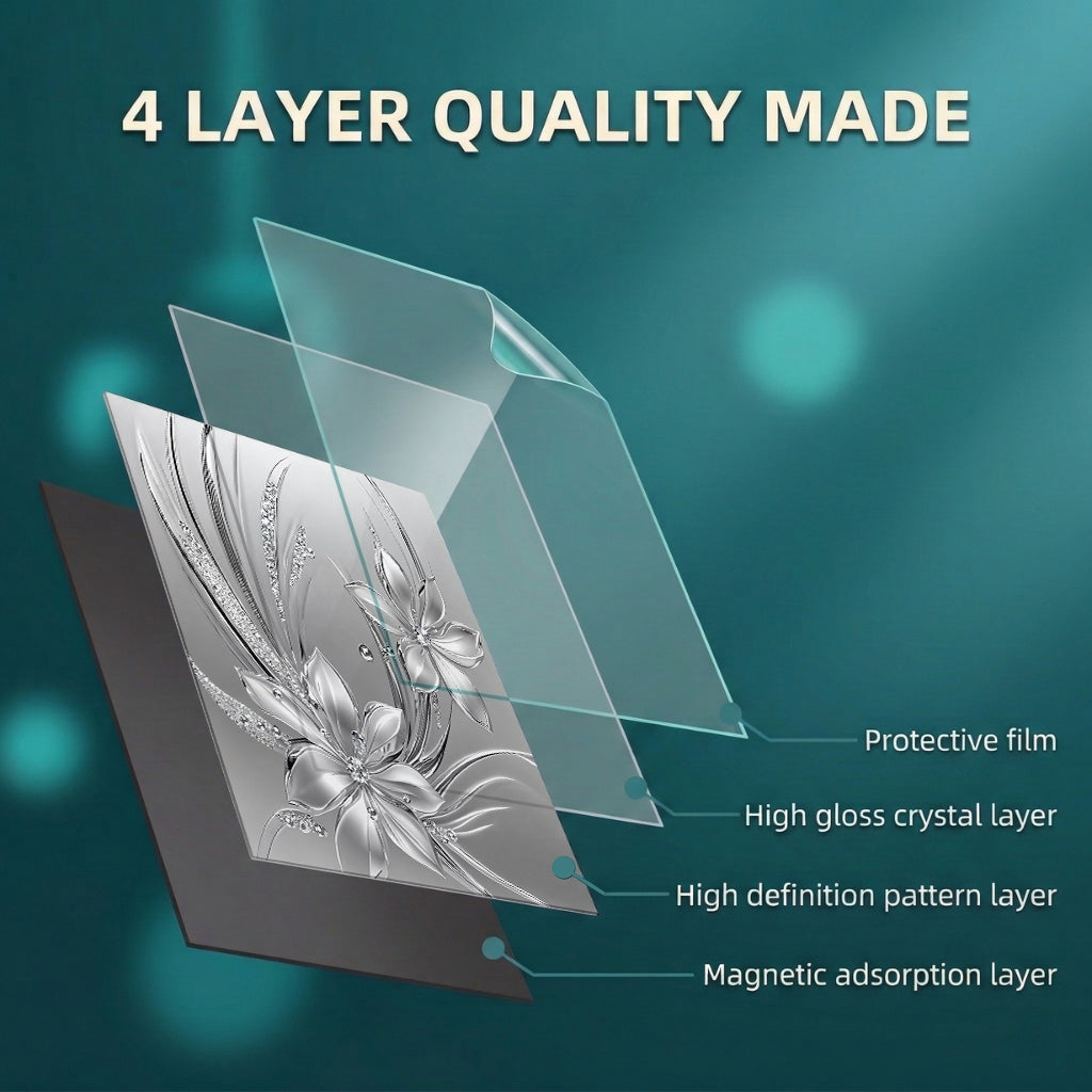 Floral Magnetic Dishwasher Cover Silver Bloom Radiance