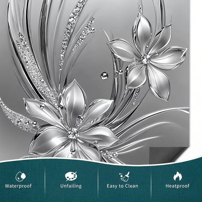 Floral Magnetic Dishwasher Cover Silver Bloom Radiance