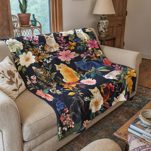 Cat Fleece Blanket Moonlit Garden Whiskers