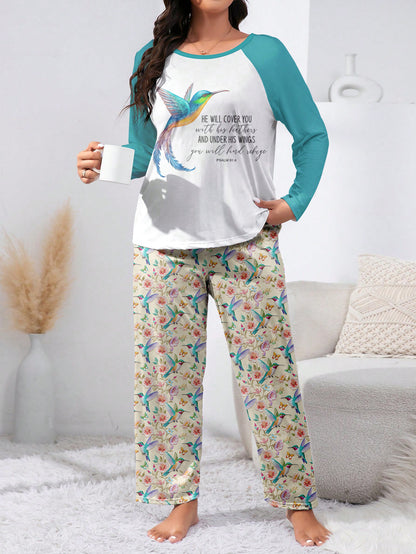 Hummingbird Raglan Lounge Pajamas He Will Cover You With His Feathers