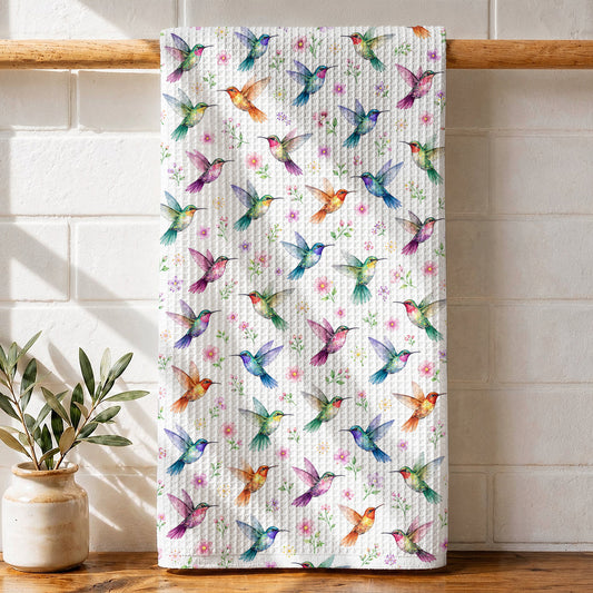 Hummingbird Kitchen Towel Hummingbird in Fuchsia Garden