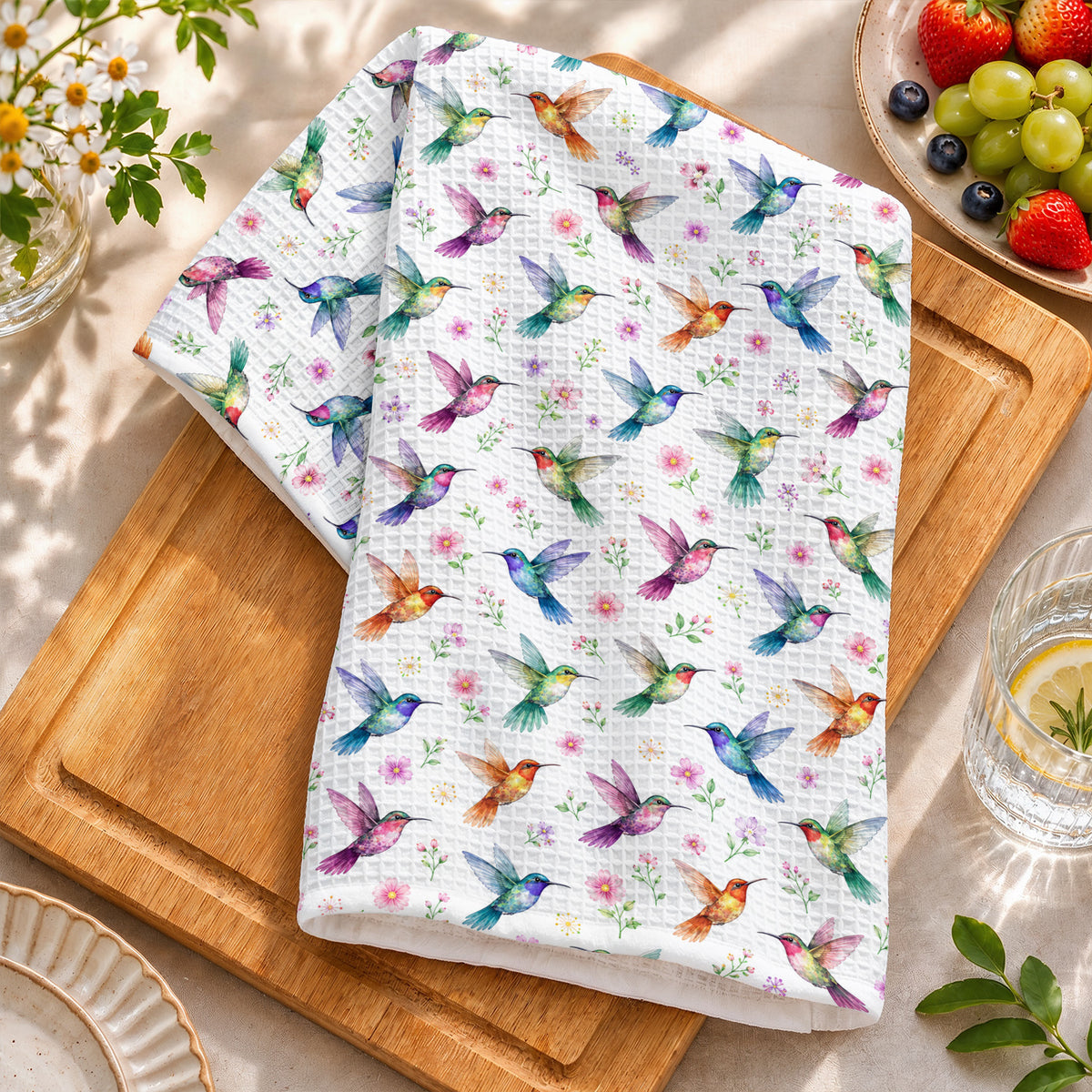 Hummingbird Kitchen Towel Hummingbird in Fuchsia Garden
