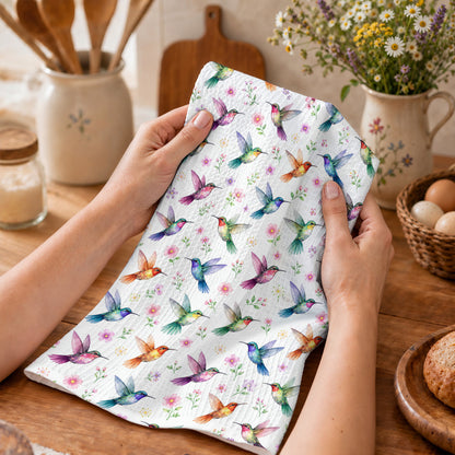 Hummingbird Kitchen Towel Hummingbird in Fuchsia Garden