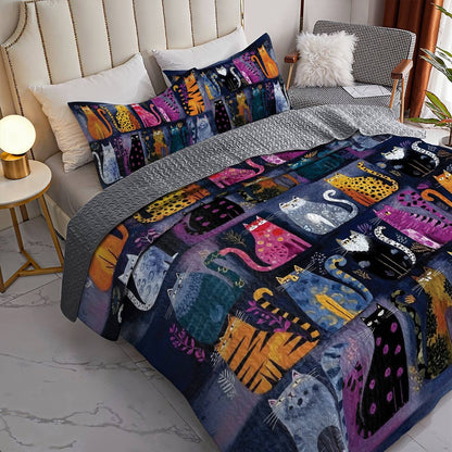 All Season Quilt 3-Piece Set Nocturne Of Cats