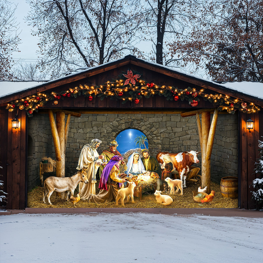 God Garage Door Banner Decoration -  Manger Scene
