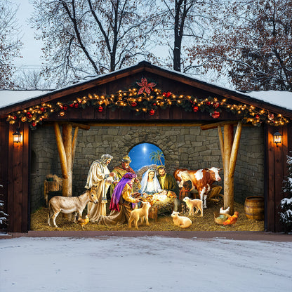 God Garage Door Banner Decoration -  Manger Scene