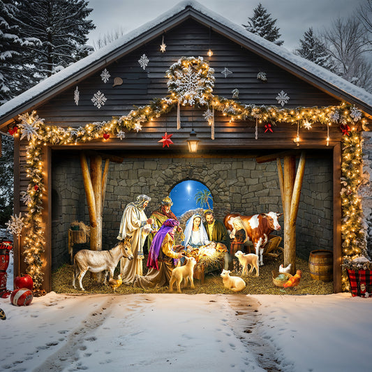 God Garage Door Banner Decoration -  Manger Scene