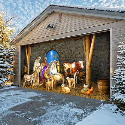 God Garage Door Banner Decoration -  Manger Scene