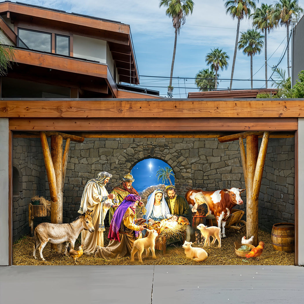God Garage Door Banner Decoration -  Manger Scene