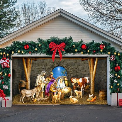 God Garage Door Banner Decoration -  Manger Scene