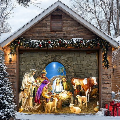 God Garage Door Banner Decoration -  Manger Scene