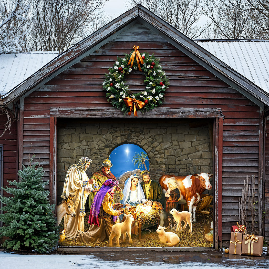 God Garage Door Banner Decoration -  Manger Scene