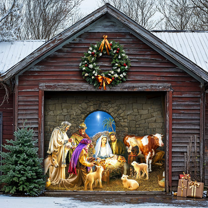 God Garage Door Banner Decoration -  Manger Scene
