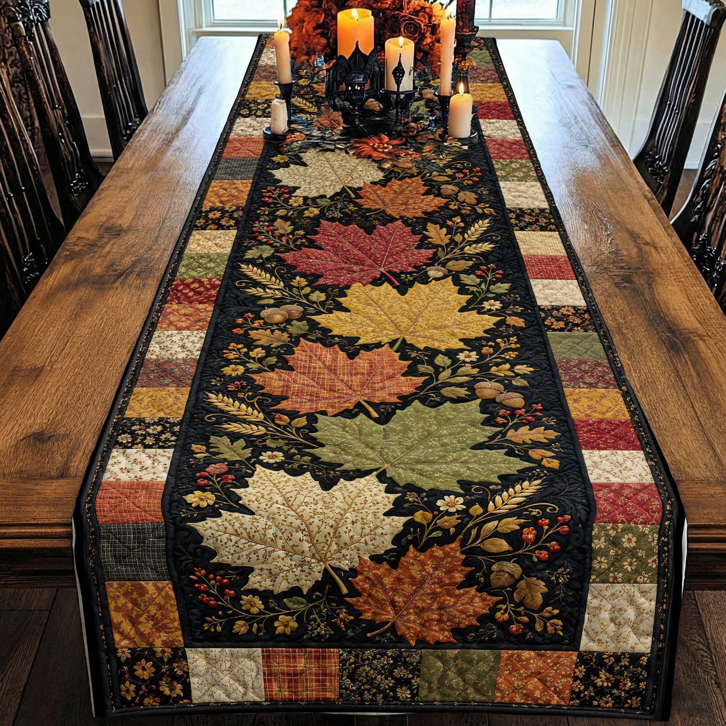 Fall Quilted Table Runner Autumn Leaves Heirloom