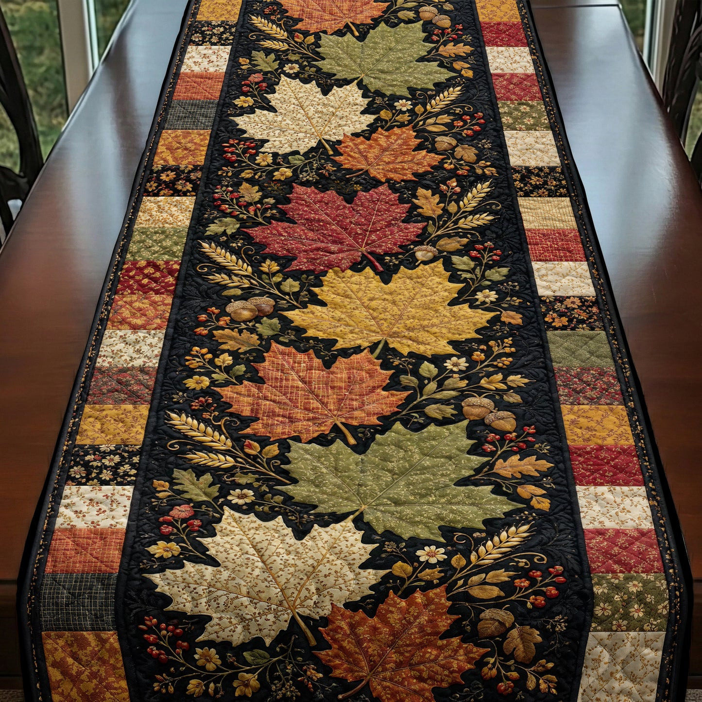 Fall Quilted Table Runner Autumn Leaves Heirloom