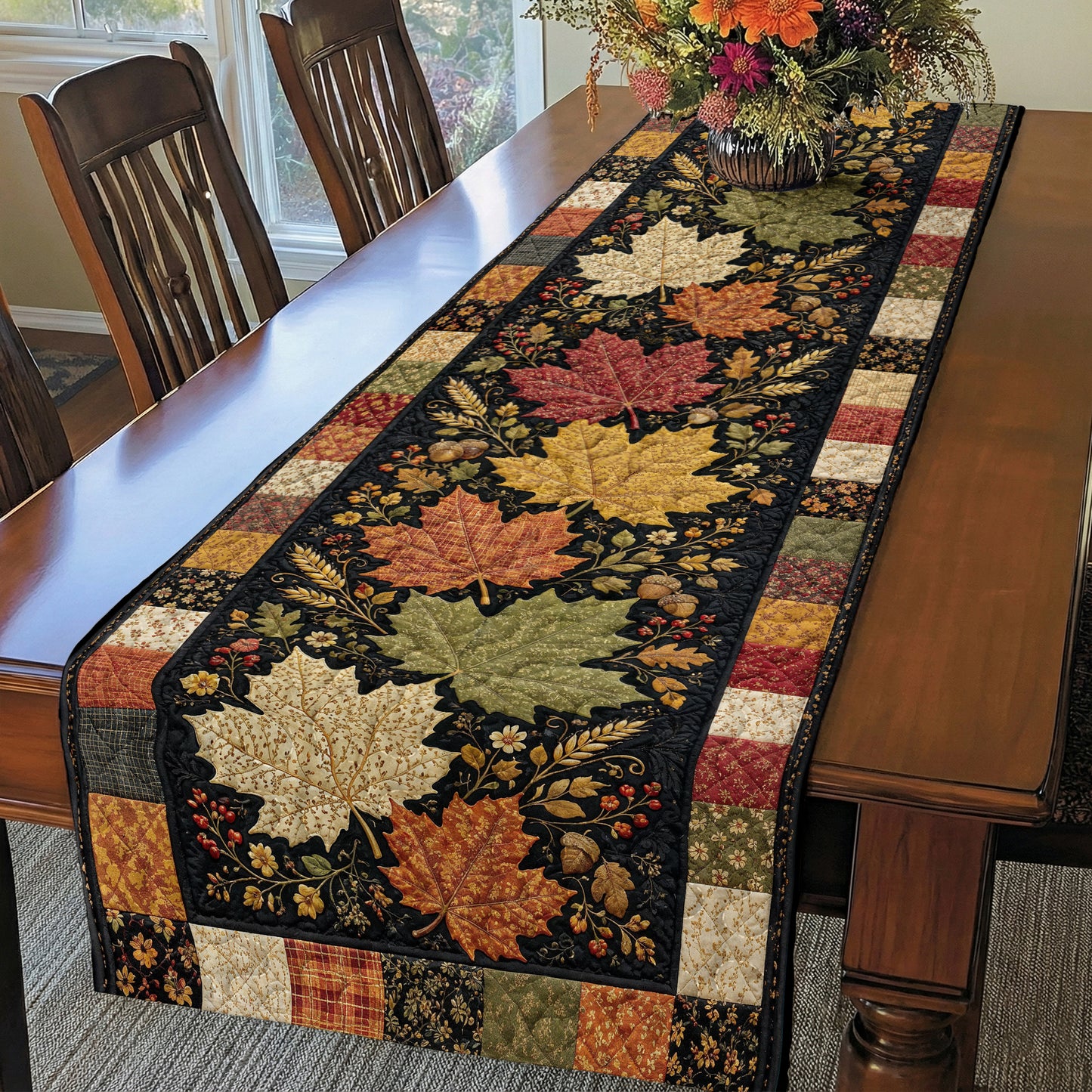 Fall Quilted Table Runner Autumn Leaves Heirloom