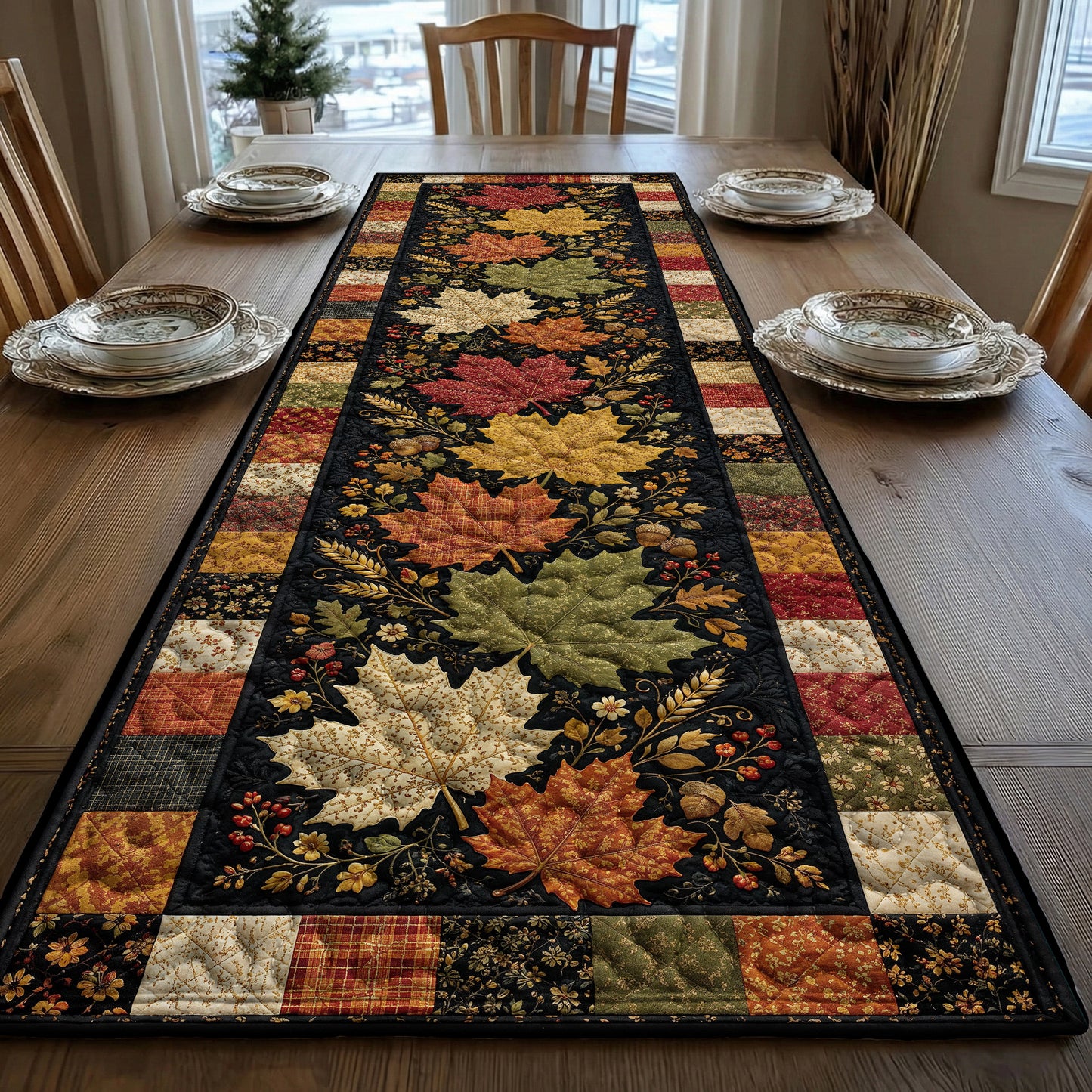 Fall Quilted Table Runner Autumn Leaves Heirloom