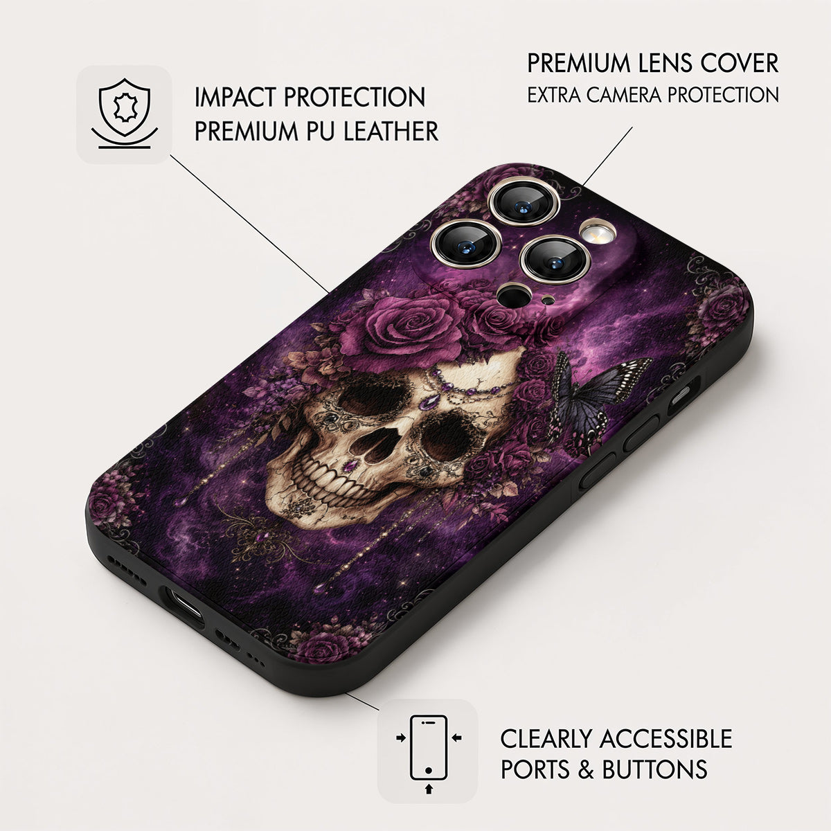 Gothic Leather Phone Case Midnight Bloom