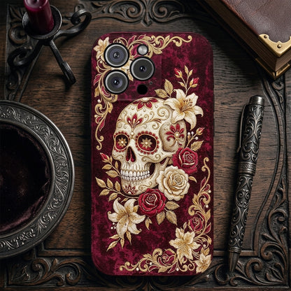 Sugar Skull Leather Phone Case Velvet Rose Sugar Skull Reverie - Beige