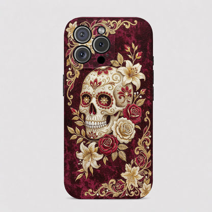 Sugar Skull Leather Phone Case Velvet Rose Sugar Skull Reverie - Beige