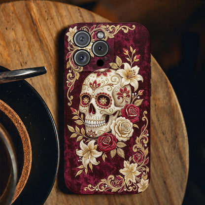 Sugar Skull Leather Phone Case Velvet Rose Sugar Skull Reverie - Beige