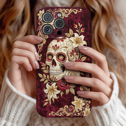 Sugar Skull Leather Phone Case Velvet Rose Sugar Skull Reverie - Beige