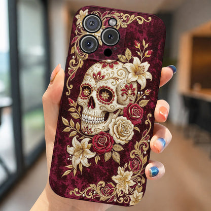 Sugar Skull Leather Phone Case Velvet Rose Sugar Skull Reverie - Beige