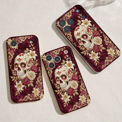 Sugar Skull Leather Phone Case Velvet Rose Sugar Skull Reverie - Beige