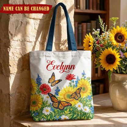 Butterfly Garden Canvas Tote Bag Monarch Wings In Sunflower Meadow