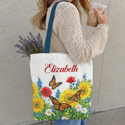 Butterfly Garden Canvas Tote Bag Monarch Wings In Sunflower Meadow