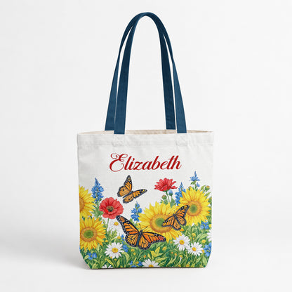 Butterfly Garden Canvas Tote Bag Monarch Wings In Sunflower Meadow