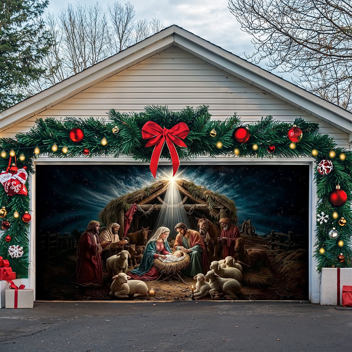 God Garage Door Banner Decoration - Golden Silence Of Bethlehem