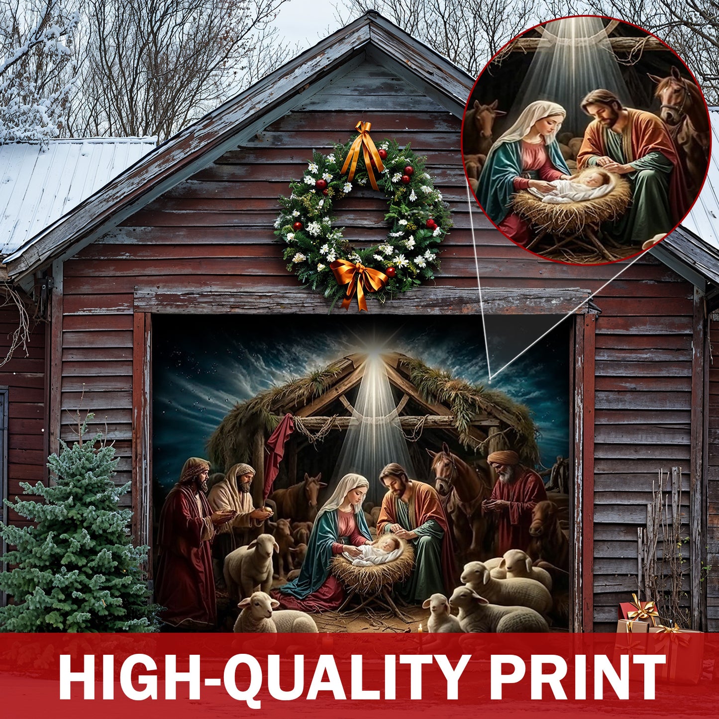 God Garage Door Banner Decoration - Golden Silence Of Bethlehem