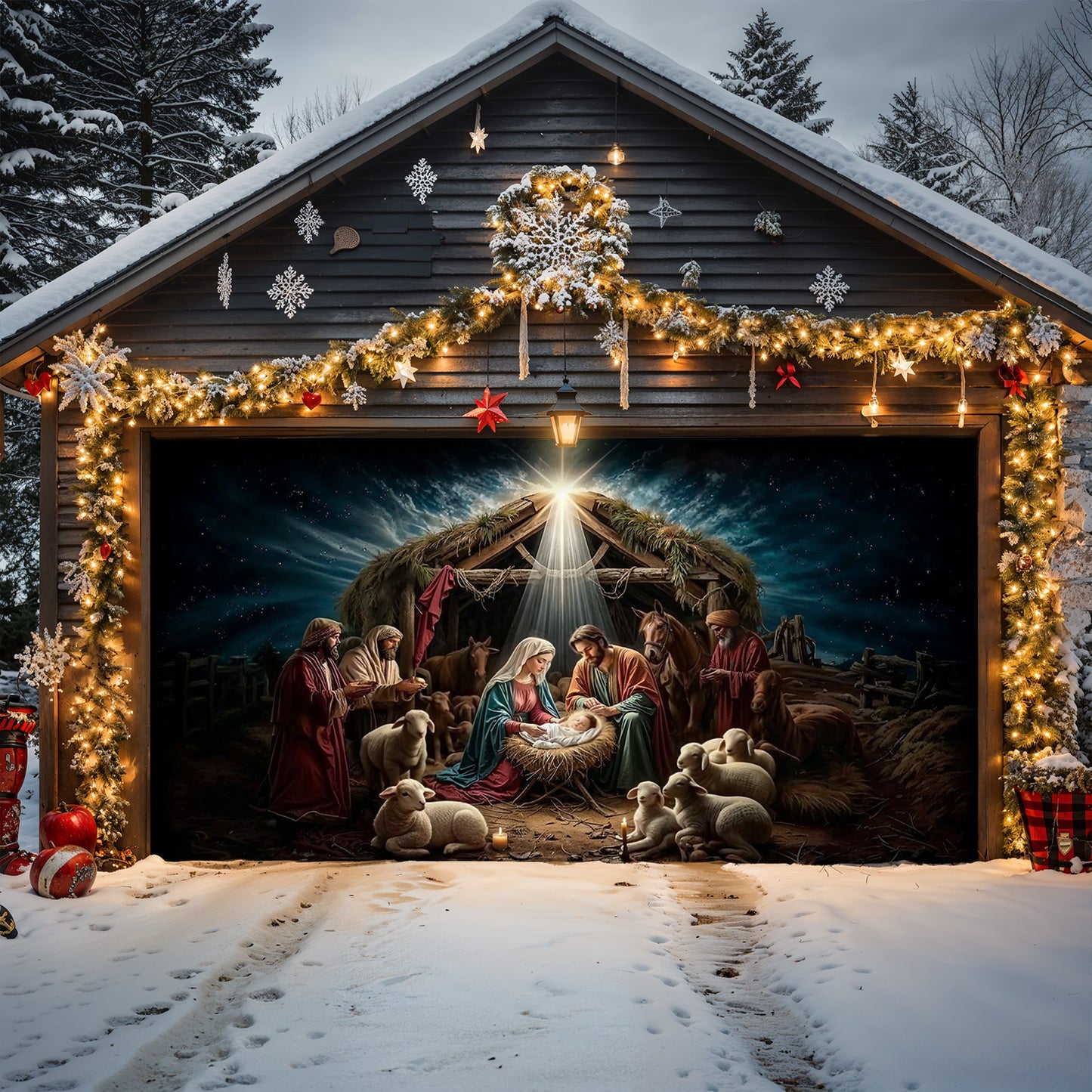 God Garage Door Banner Decoration - Golden Silence Of Bethlehem