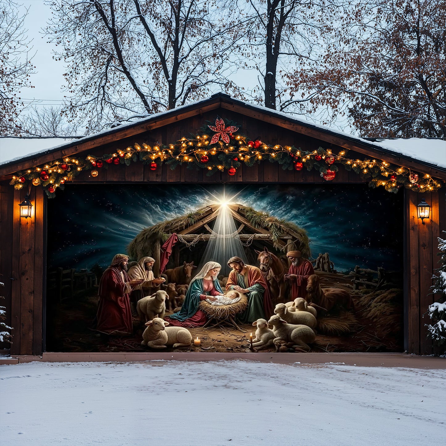 God Garage Door Banner Decoration - Golden Silence Of Bethlehem