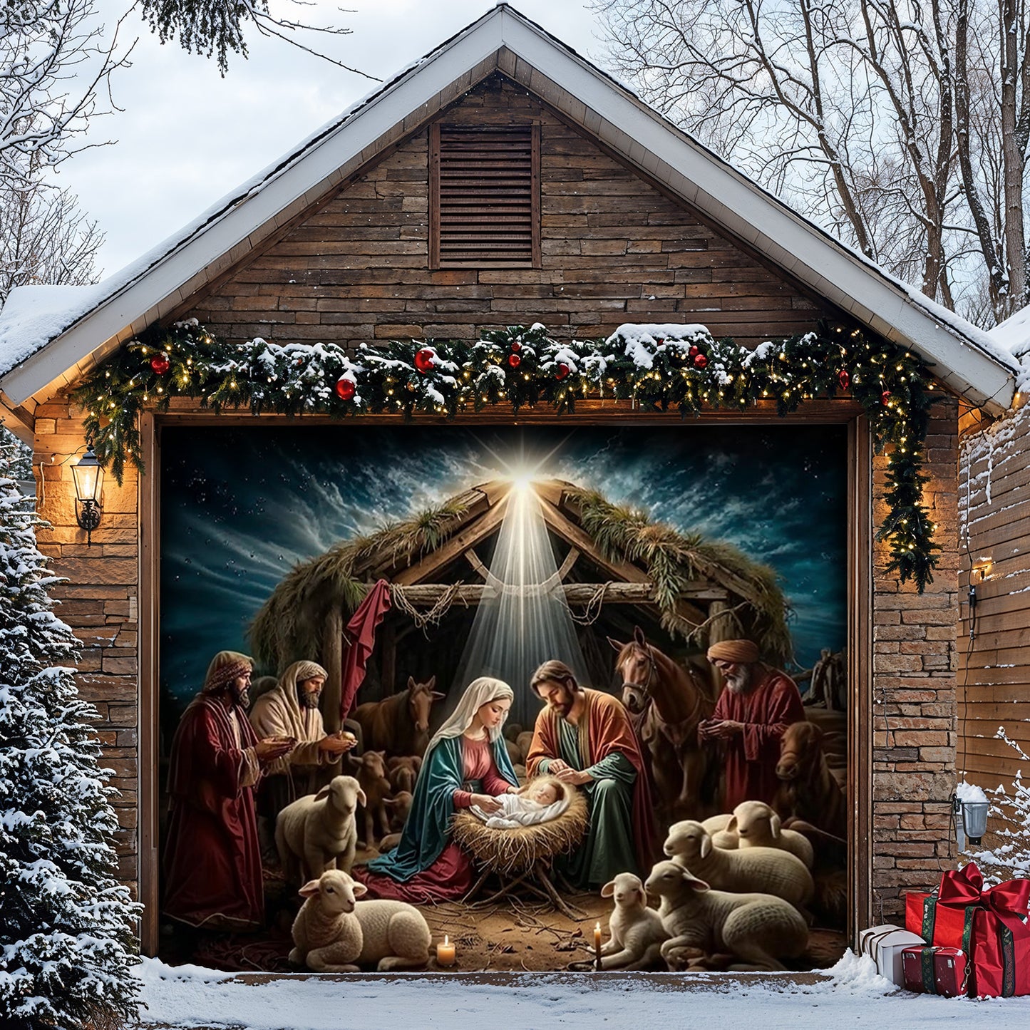 God Garage Door Banner Decoration - Golden Silence Of Bethlehem