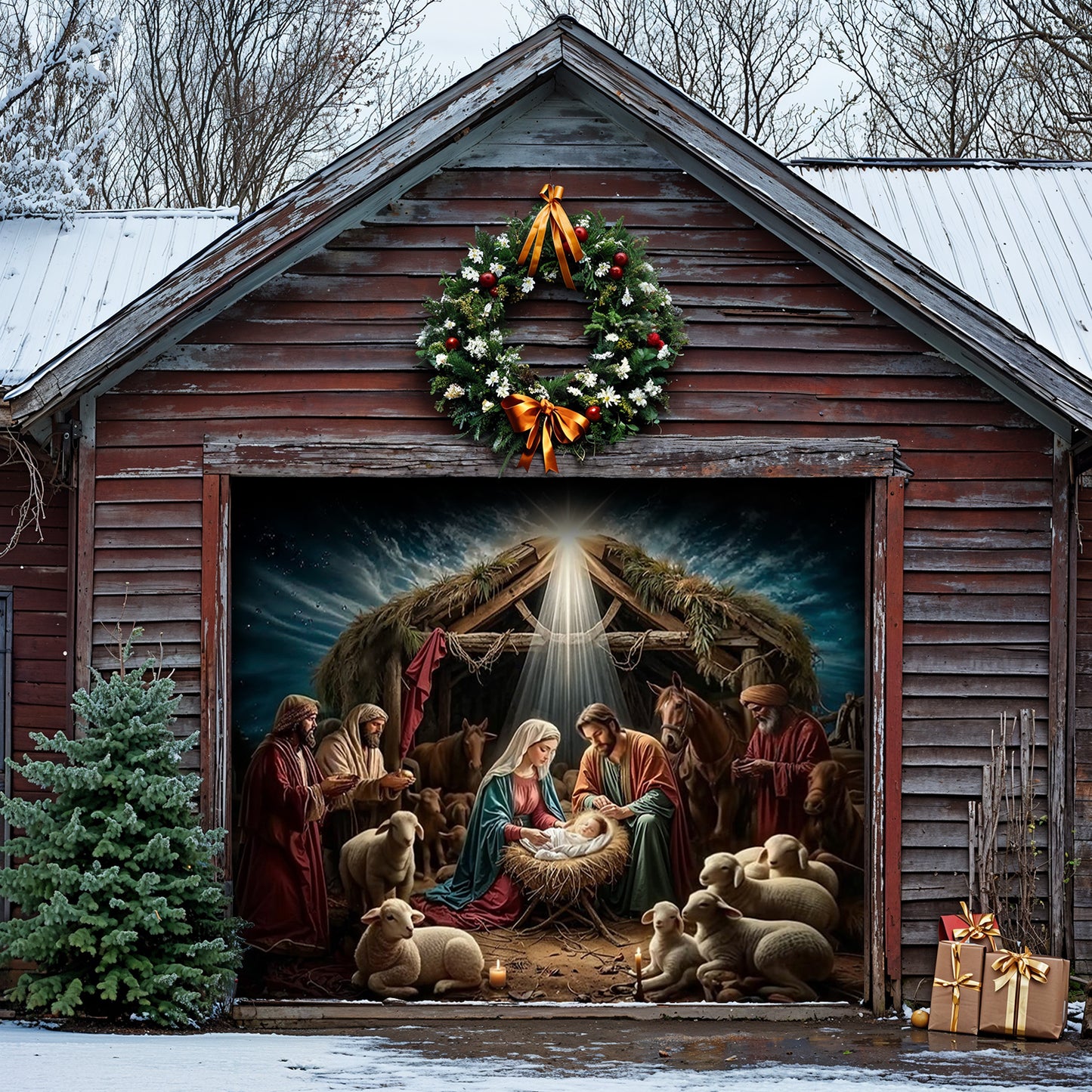 God Garage Door Banner Decoration - Golden Silence Of Bethlehem