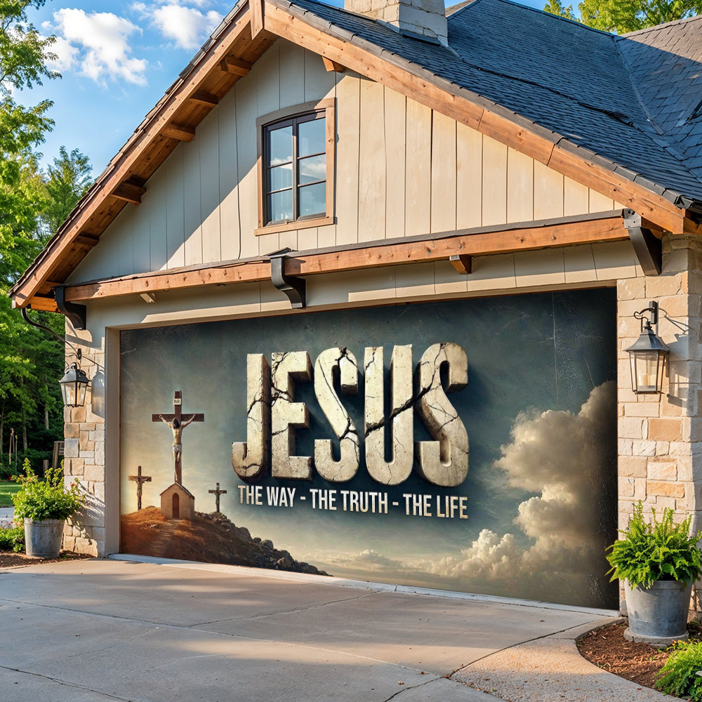 Christian Faith Garage Door Banner Decoration Jesus In Glory His Holy Name