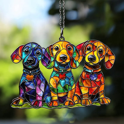 Colorful Dachshunds 3D Glass Suncatcher – Dog Lover Gift & Window Décor